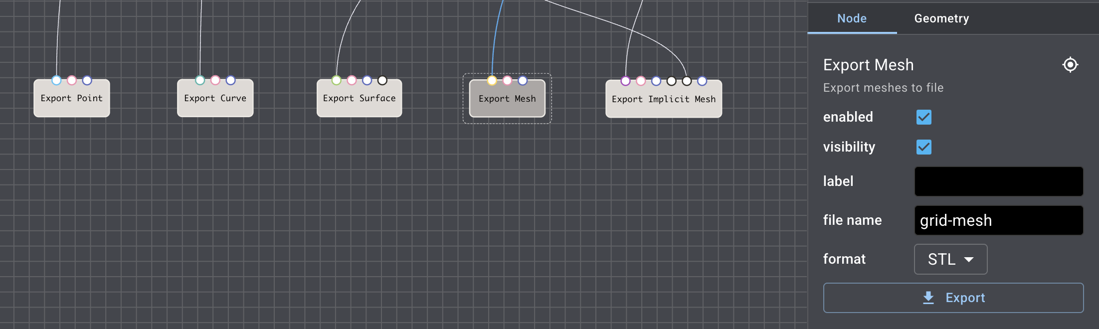 Example of Export node