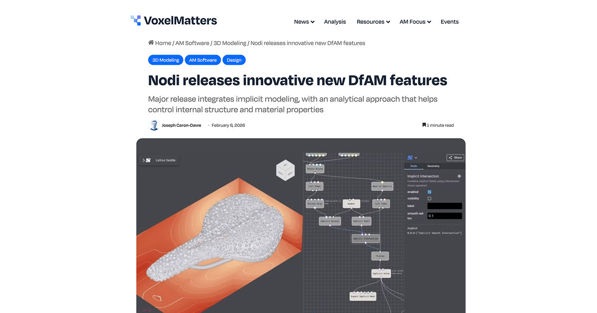 Nodi's New DfAM Features Covered by Global AM Media "VoxelMatters"